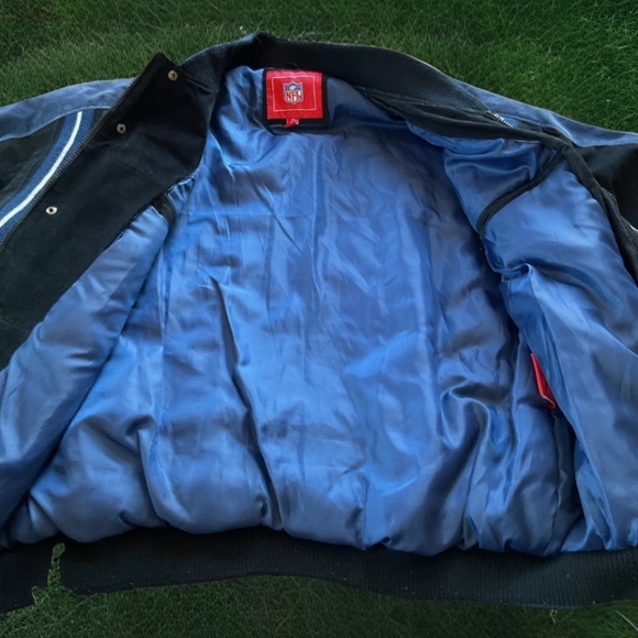 NFL Dallas Cowboys Unisex L Black Blue Suede Leather Lined Varsity Jacket Coat - Picture 4 of 16